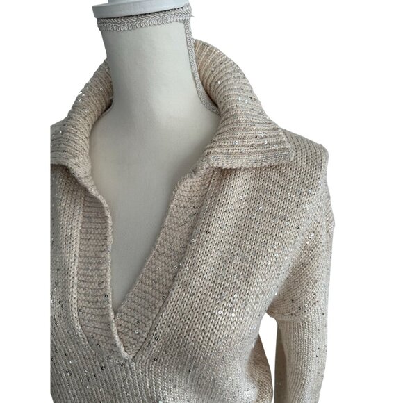 J CREW Beige Sequined Metallic Pullover Sweater Size XS - Picture 2 of 9